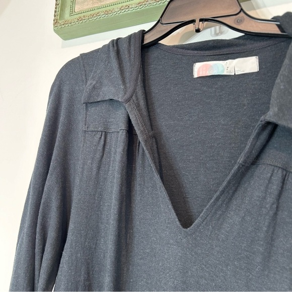 Free People Beach v neck collared long sleeve tiered maxi dress black oversized - Picture 4 of 7